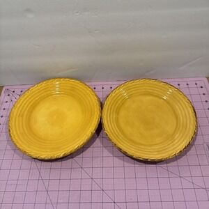 Artimino TUSCAN COUNTRYSIDE Yellow Embossed Ceramic Plates Set of 2 w/ Chips